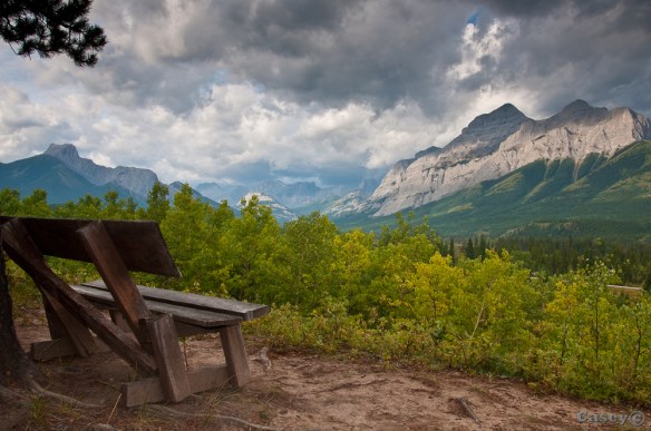chair with a view of the Rockies