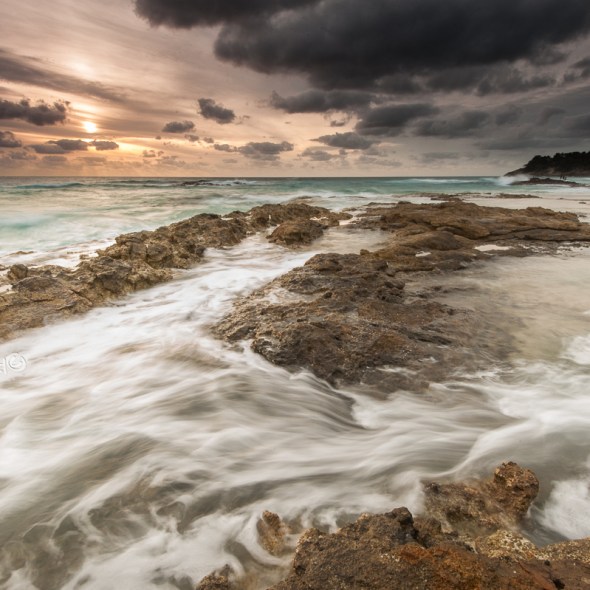 rock flow sunrise seascape