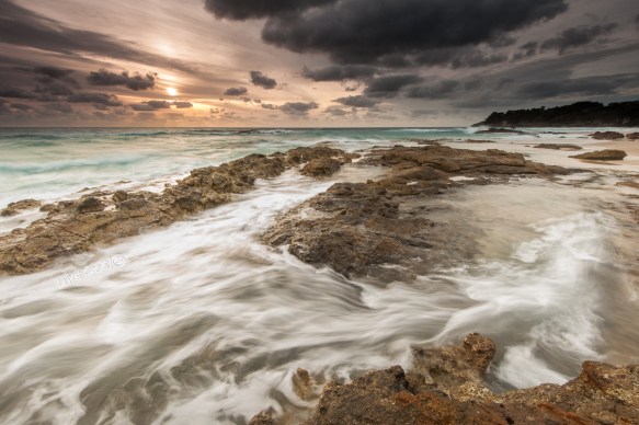 rock flow sunrise seascape